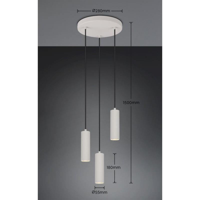 Trio-367730376 - Soka - Warm Grey Ribbed 3 Light Cluster Pendant