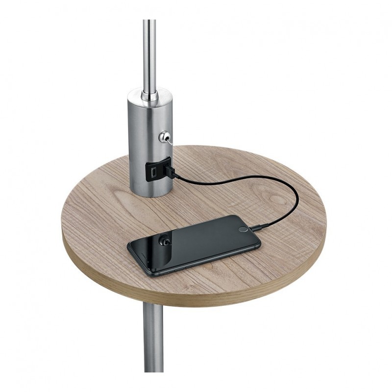 - Claas - Matt Nickel USB Floor Lamp with Grey Shade Trio-400400107 - Claas - Matt Nickel USB Floor Lamp with Grey Shade
