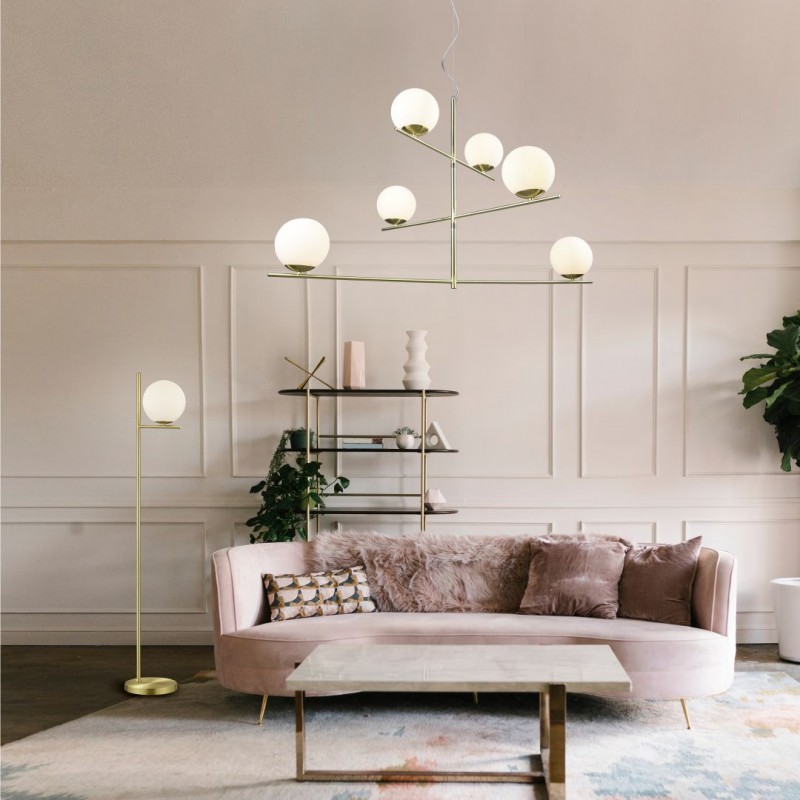 - Pure - Matt Brass Floor Lamp with White Glass Trio-402000108 - Pure - Matt Brass Floor Lamp with White Glass