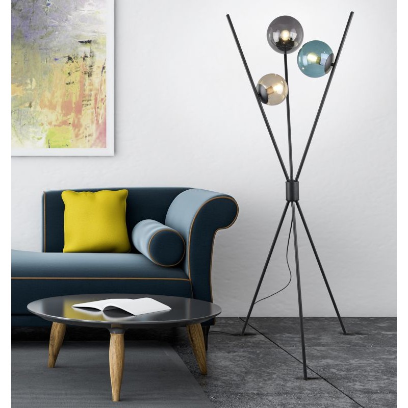 Trio-403400317 - Lance - Black 3 Light Tripod Floor Lamp with Multicolour Glasses