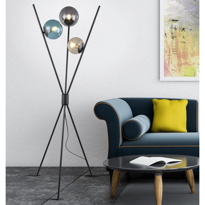 Trio-403400317 - Lance - Black 3 Light Tripod Floor Lamp with Multicolour Glasses