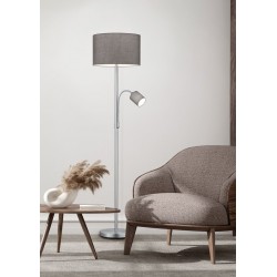 Hotel - Nickel Mother & Child Floor Lamp with Grey Shade Hotel - Nickel Mother & Child Floor Lamp with Grey Shade
