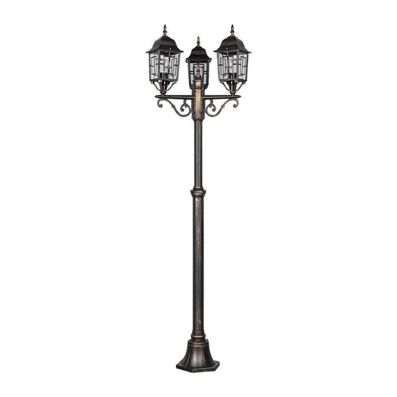 - Volturno - Black & Gold 3 light Post with Clear Diffuser Trio-405960328 - Volturno - Black & Gold 3 light Post with Clear Diffuser