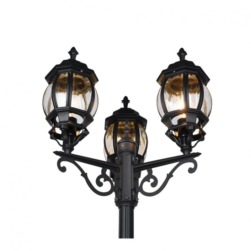 Trio-406960332 - Elvo - Traditional Black 3 Light Post with Clear Glass