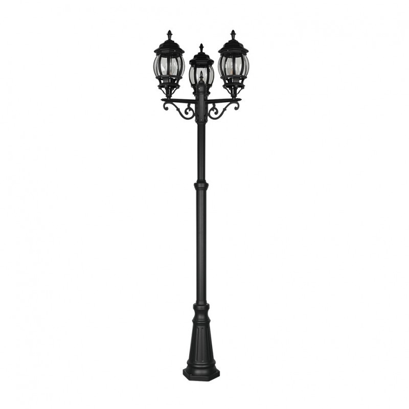 Trio-406960332 - Elvo - Traditional Black 3 Light Post with Clear Glass