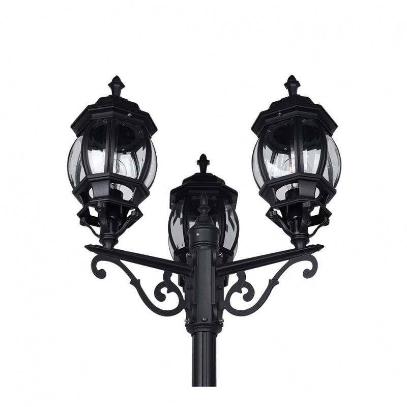 Trio-406960332 - Elvo - Traditional Black 3 Light Post with Clear Glass