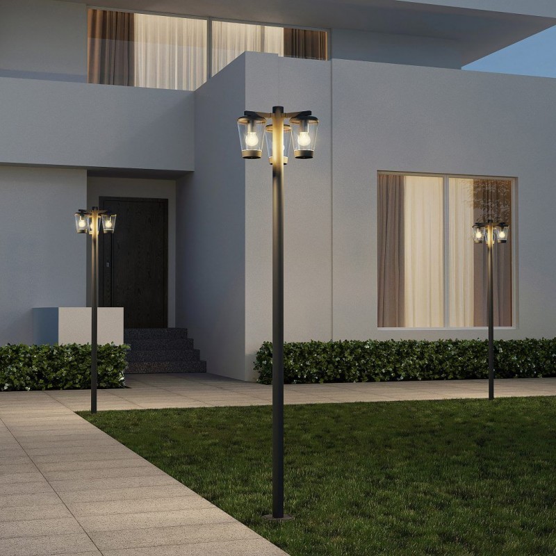 Trio-411060342 - Cavado - Anthracite 3 Light Post with Clear Diffuser