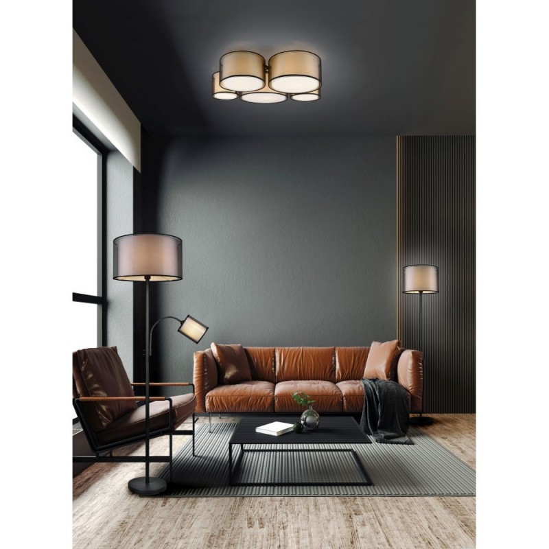 Trio-411400232 - Burton - Black Mother & Child Floor Lamp with White & Transparent Black Shade