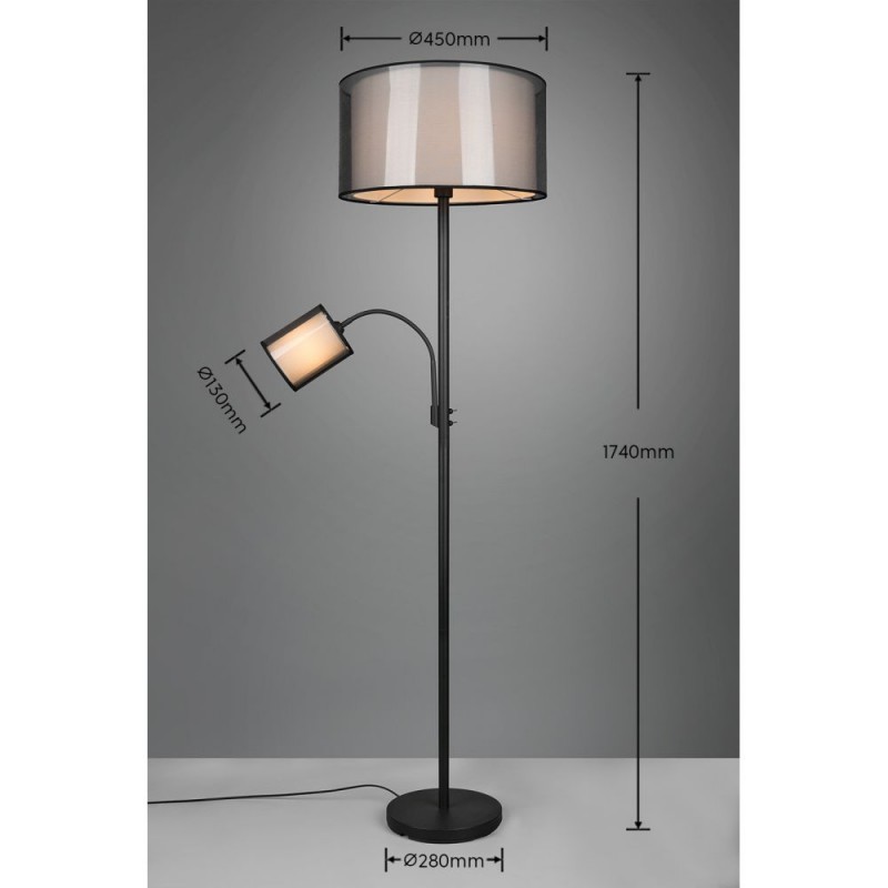 Trio-411400232 - Burton - Black Mother & Child Floor Lamp with White & Transparent Black Shade