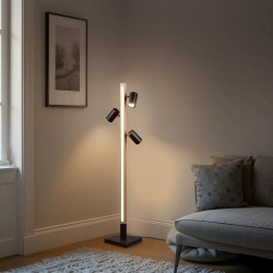 Marley - Wooden & Matt Black 4 Light LED Floor Lamp