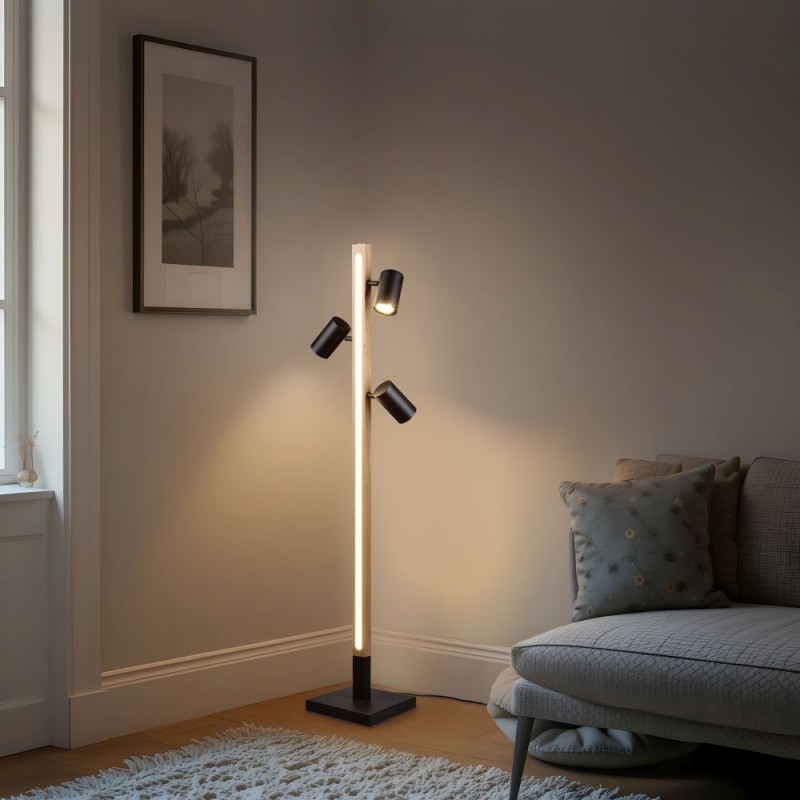 Trio-412510432 - Marley - Wooden & Matt Black 4 Light LED Floor Lamp