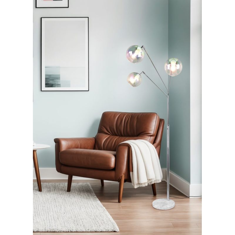 - Paxton - Chrome 3 Light Floor Lamp with Multicoloured Clear Glass Trio-416900306 - Paxton - Chrome 3 Light Floor Lamp with Multicoloured Clear Glass
