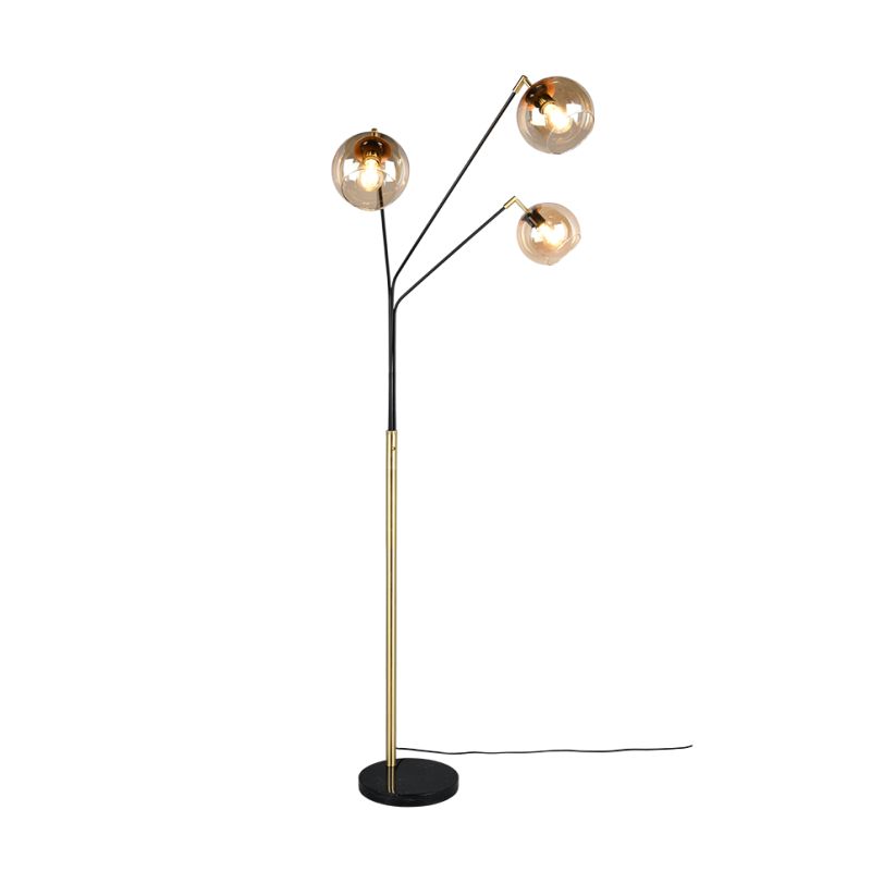 Trio-416900380 - Paxton - Black & Gold 3 Light Floor Lamp with Amber Glass