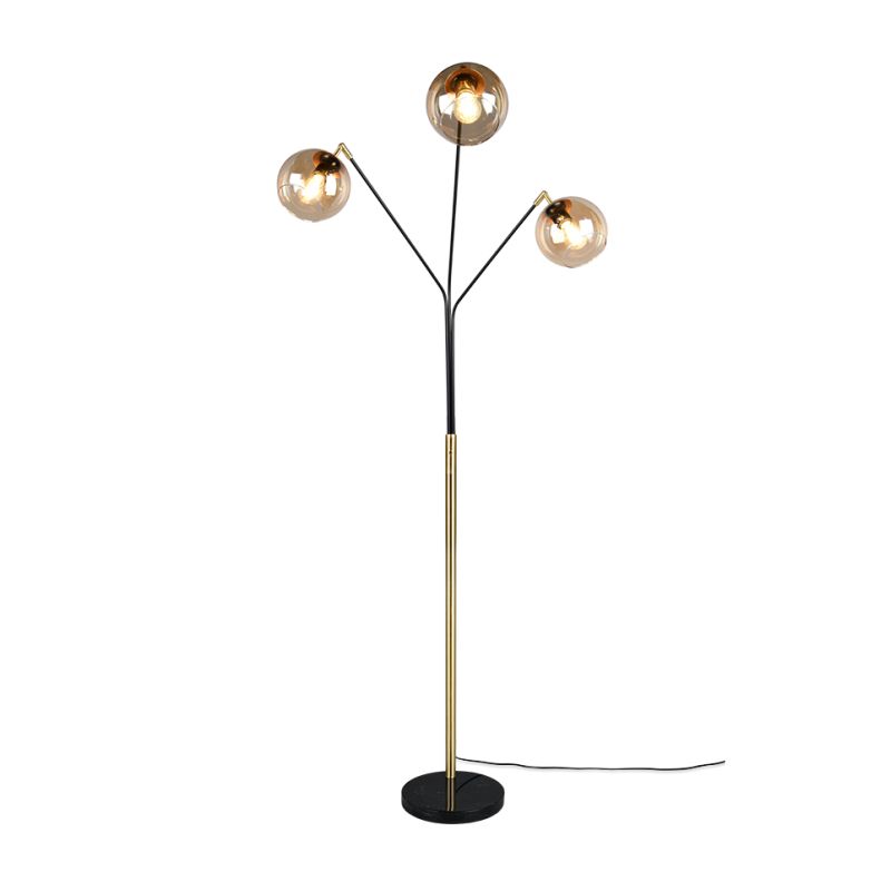 Trio-416900380 - Paxton - Black & Gold 3 Light Floor Lamp with Amber Glass