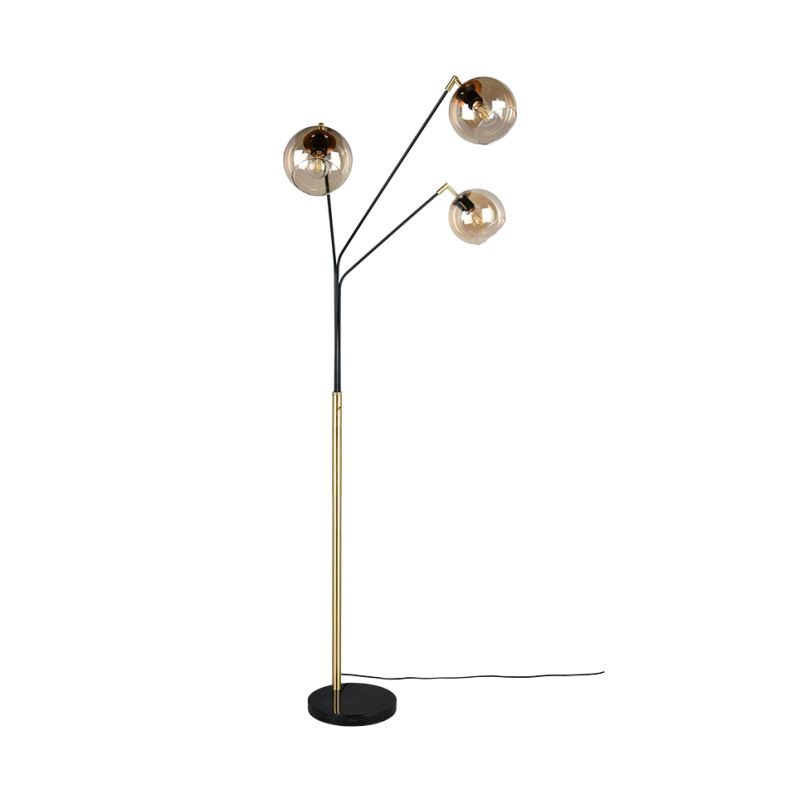 Trio-416900380 - Paxton - Black & Gold 3 Light Floor Lamp with Amber Glass