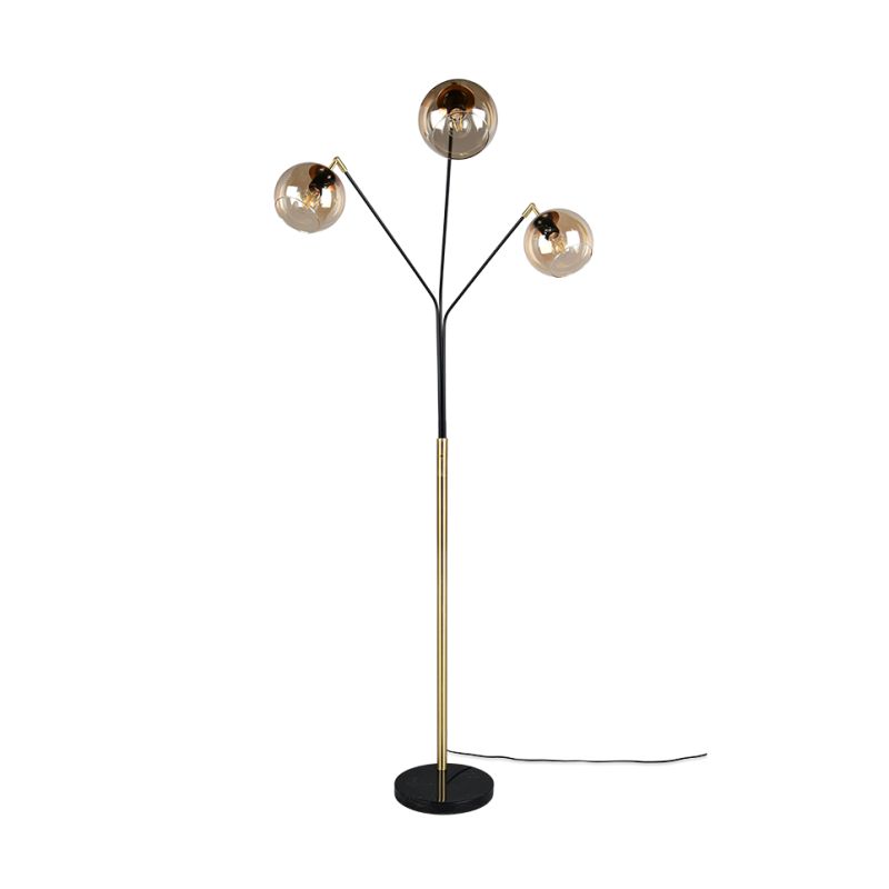Trio-416900380 - Paxton - Black & Gold 3 Light Floor Lamp with Amber Glass