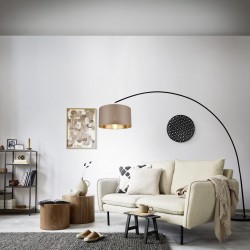 Mansur - Black Floor Lamp with Taupe & Gold Shade