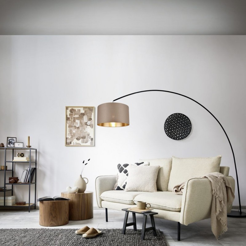 - Mansur - Black Floor Lamp with Taupe & Gold Shade Trio-419200141 - Mansur - Black Floor Lamp with Taupe & Gold Shade