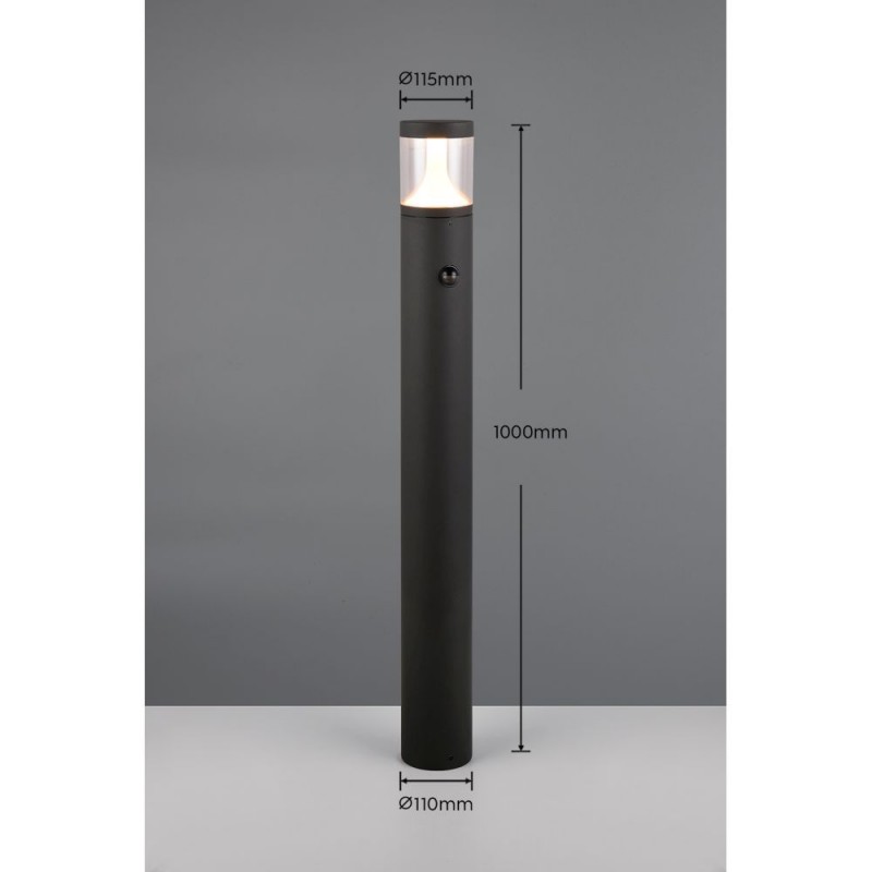 Trio-438569142 - Tagus - Anthracite CCT Sensor Bollard with Clear Diffuser IP54