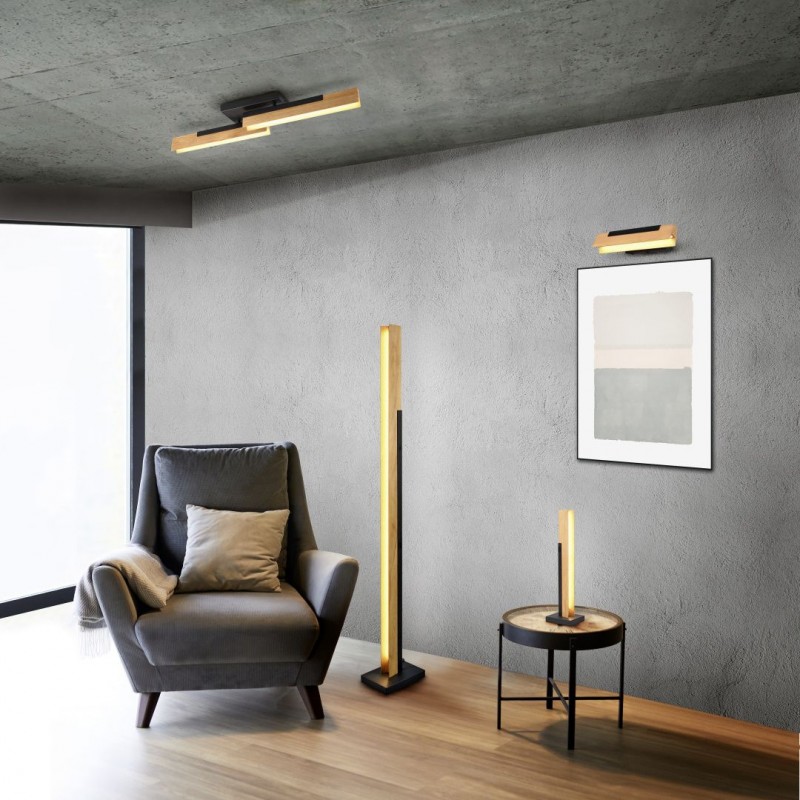 - Kerala - Wooden & Matt Black Floor Lamp Trio-441610132 - Kerala - Wooden & Matt Black Floor Lamp