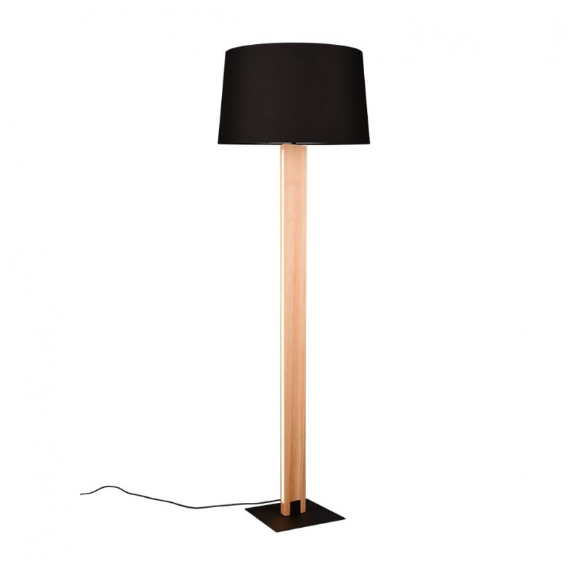 Trio-447610232 - Rahul - Wooden & Black Floor Lamp with Black Shade