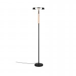 Celeste - Black & Wood LED Floor Lamp with Smoked Glass
