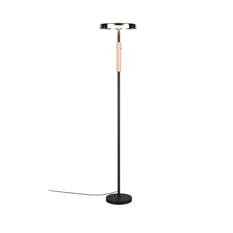 Trio-454910132 - Celeste - Black & Wood LED Floor Lamp with Smoked Glass