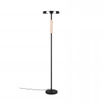 Celeste - Black & Wood LED Floor Lamp with Smoked Glass