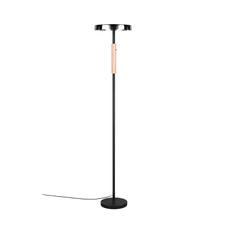 Trio-454910132 - Celeste - Black & Wood LED Floor Lamp with Smoked Glass