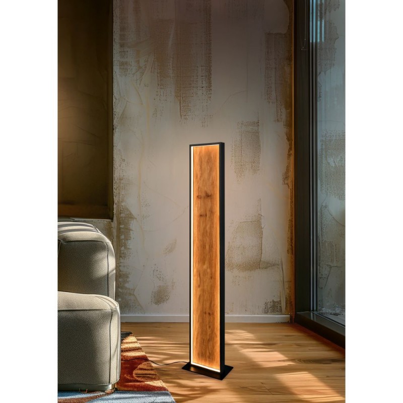 Trio-455510130 - Kalea - Black LED Floor Lamp with Natural Wood