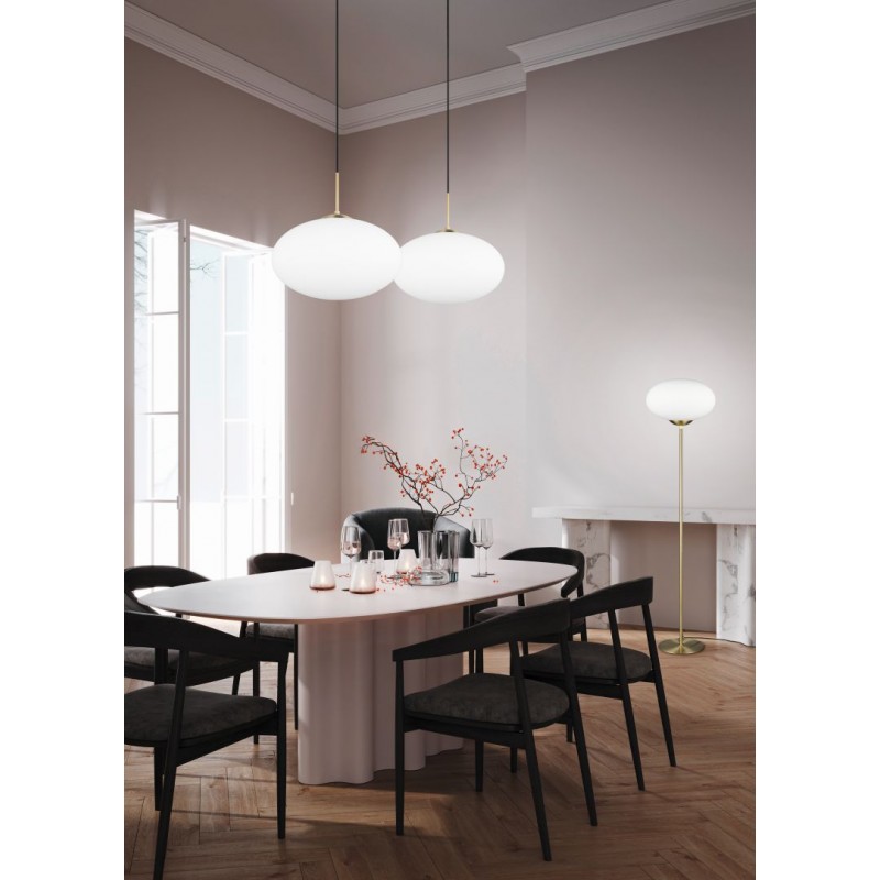 - Fomento - Matt Brass Floor Lamp with White Oval Glass Trio-463100108 - Fomento - Matt Brass Floor Lamp with White Oval Glass