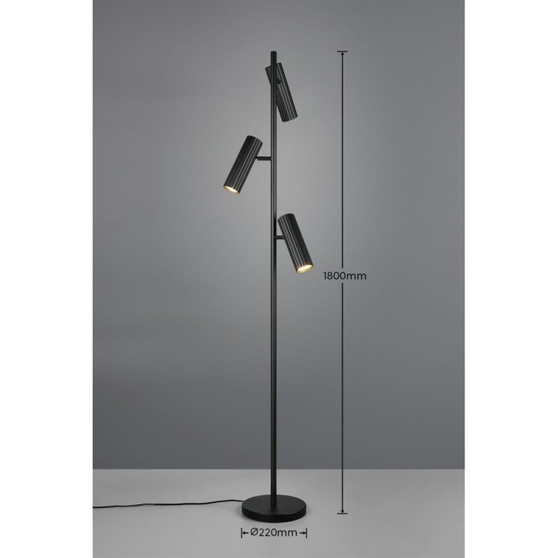 Trio-467700332 - Soka - Matt Black Ribbed 3 Light Floor Lamp