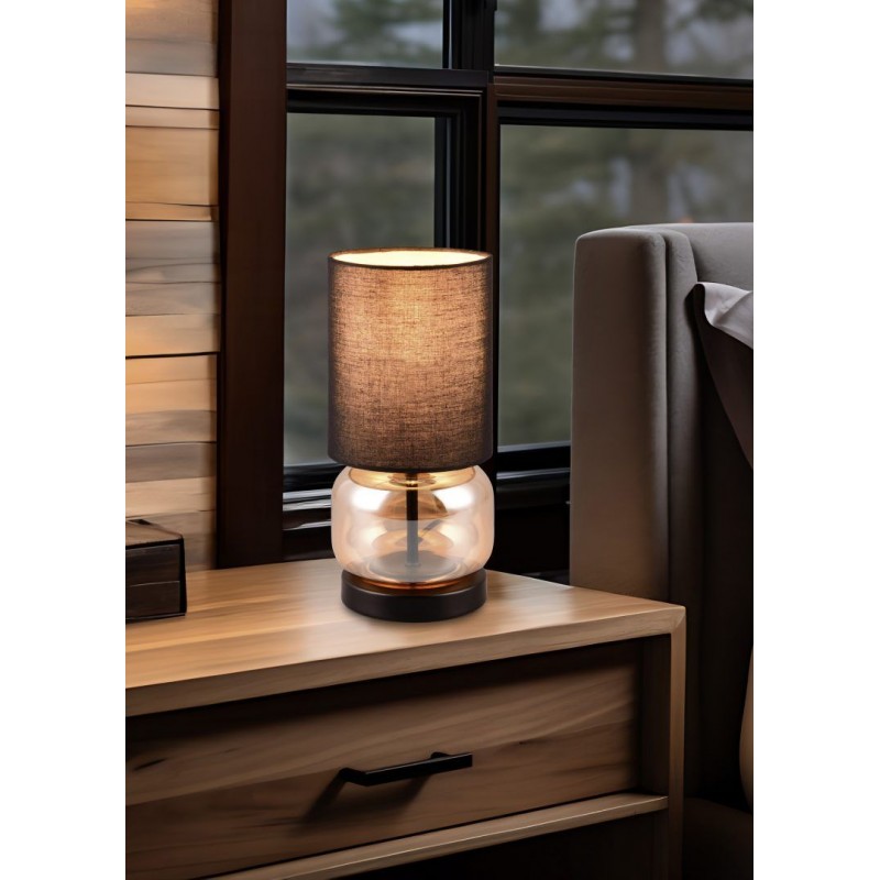 - Elio - Amber Glass & Black Table Lamp with Black Shade Trio-517800113 - Elio - Amber Glass & Black Table Lamp with Black Shade
