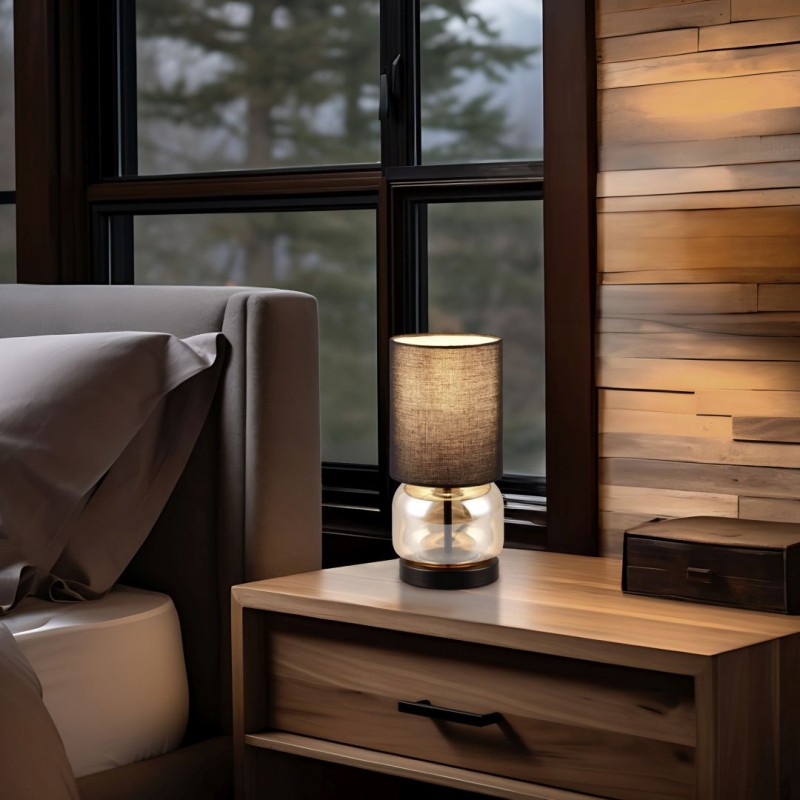 - Elio - Amber Glass & Black Table Lamp with Black Shade Trio-517800113 - Elio - Amber Glass & Black Table Lamp with Black Shade