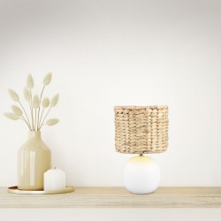 Vina - White Ceramic Table Lamp with Natural Seagrass