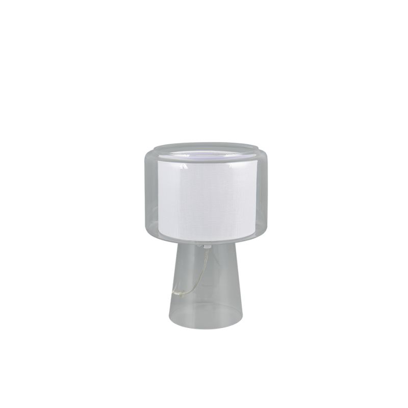 - Rocka - Transparent Glass Table Lamp with White Fabric Shade Trio-519900152 - Rocka - Transparent Glass Table Lamp with White Fabric Shade