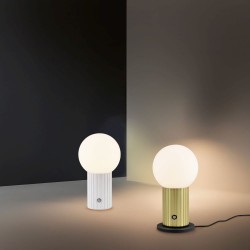 Tauris - Matt Brass Rechargeable Table Lamp with White Glass