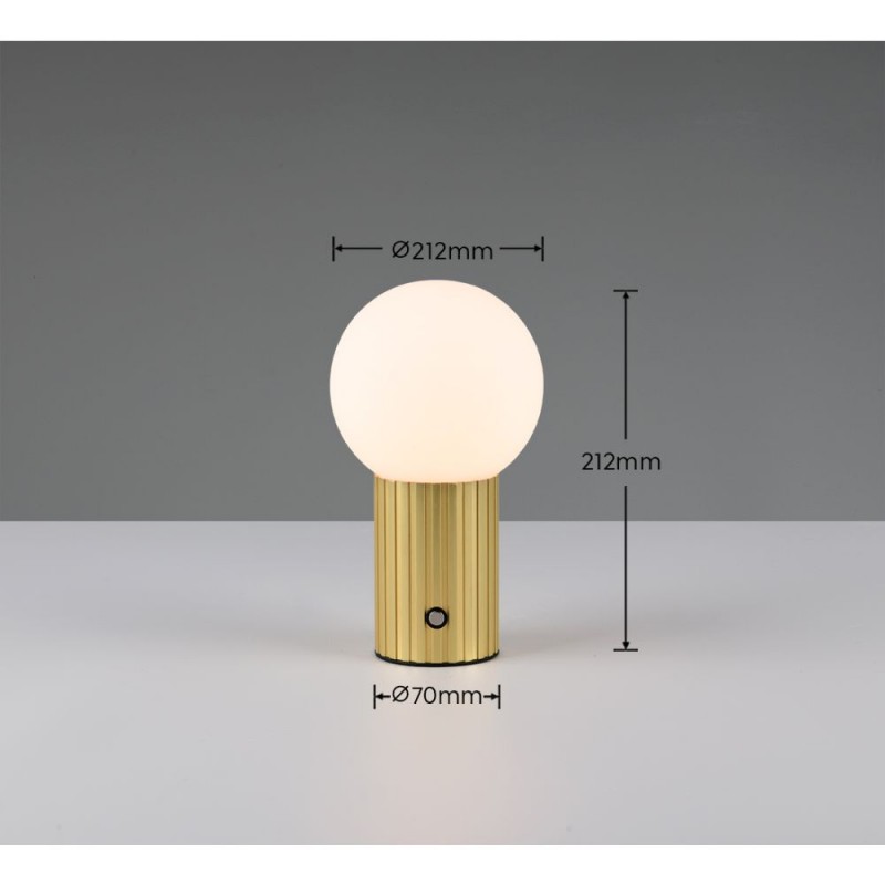 Trio-543510108 - Tauris - Matt Brass Rechargeable Table Lamp with White Glass