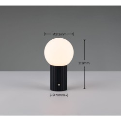 Tauris - Matt Black Rechargeable Table Lamp with White Glass