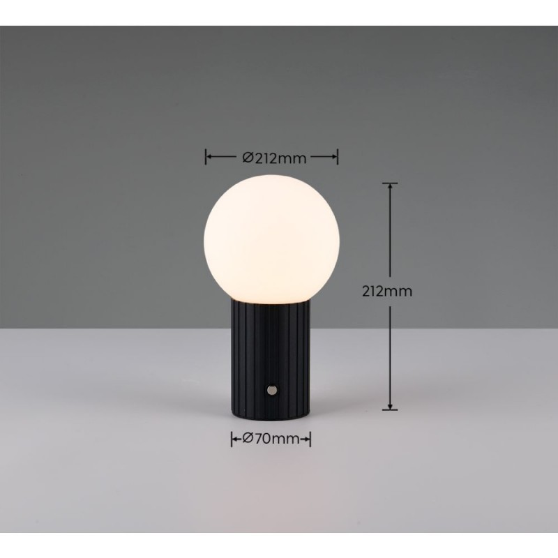 Trio-543510132 - Tauris - Matt Black Rechargeable Table Lamp with White Glass