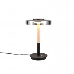 Celeste - Black & Wood LED Table Lamp with Smoked Glass