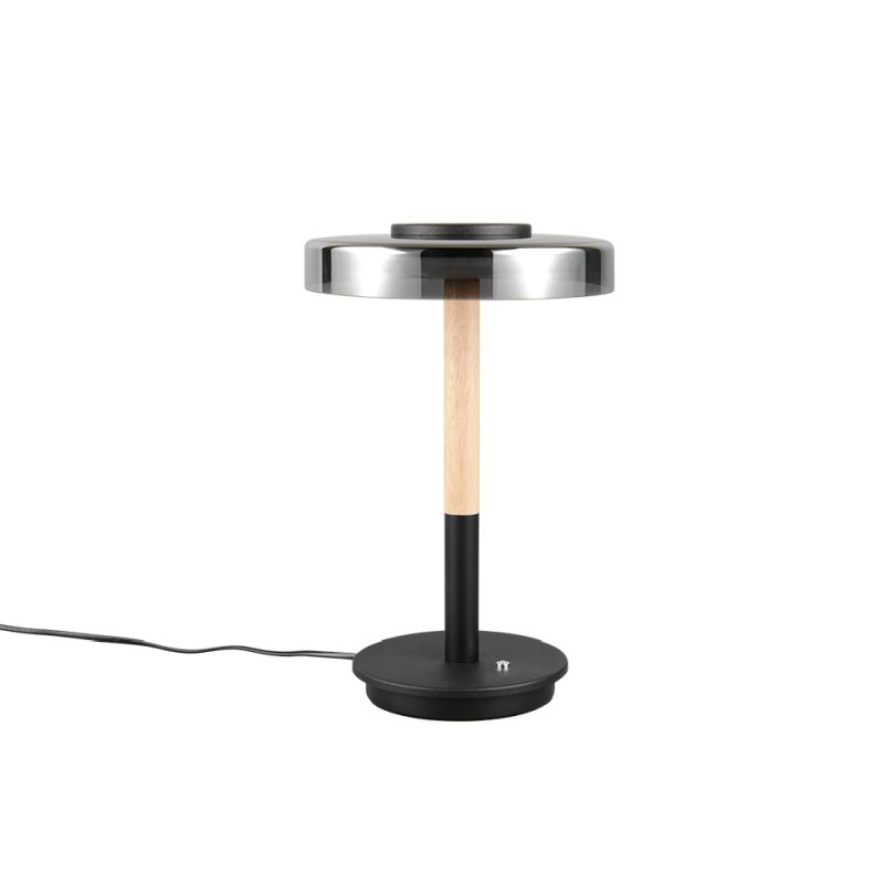 Trio-554910132 - Celeste - Black & Wood LED Table Lamp with Smoked Glass