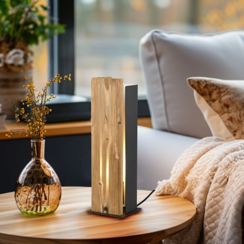- Karuni - Wooden & Black Table Lamp Trio-563300130 - Karuni - Wooden & Black Table Lamp