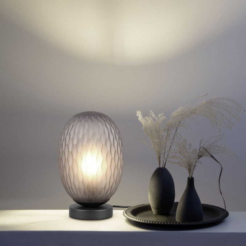 - Facette - Matt Black Table Lamp with Decorative Smoked Glass Trio-564200154 - Facette - Matt Black Table Lamp with Decorative Smoked Glass
