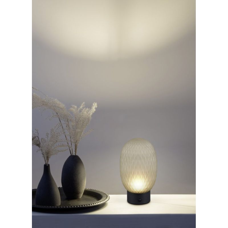 Trio-564210115 - Facette - Rechargeable Matt Black LED Table Lamp with Decorative Green Glass
