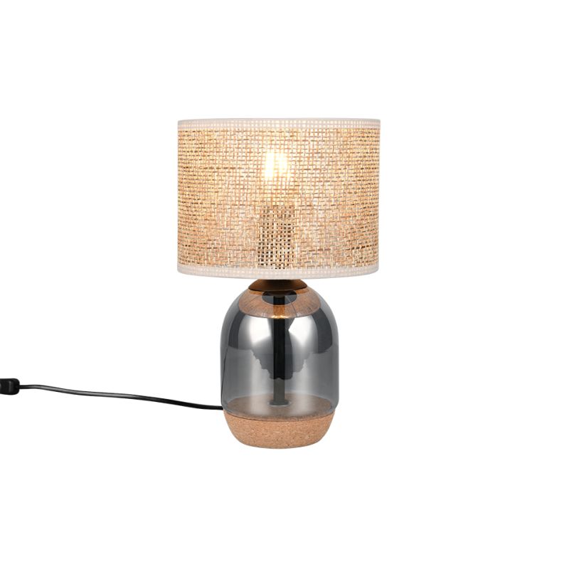 - Tara - Cork & Smoked Glass Table Lamp with Natural Straw Trio-564900157 - Tara - Cork & Smoked Glass Table Lamp with Natural Straw