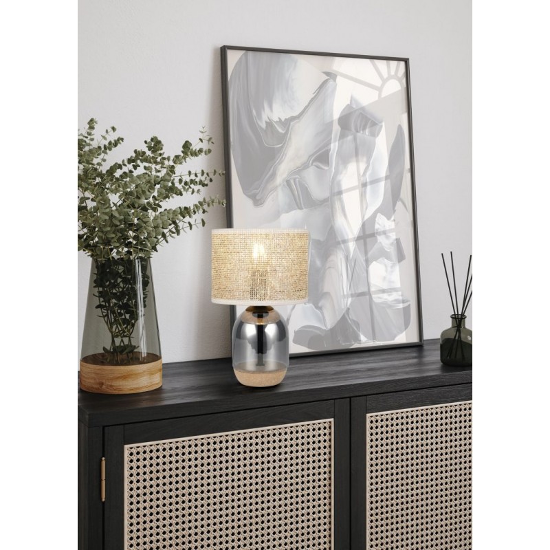 - Tara - Cork & Smoked Glass Table Lamp with Natural Straw Trio-564900157 - Tara - Cork & Smoked Glass Table Lamp with Natural Straw