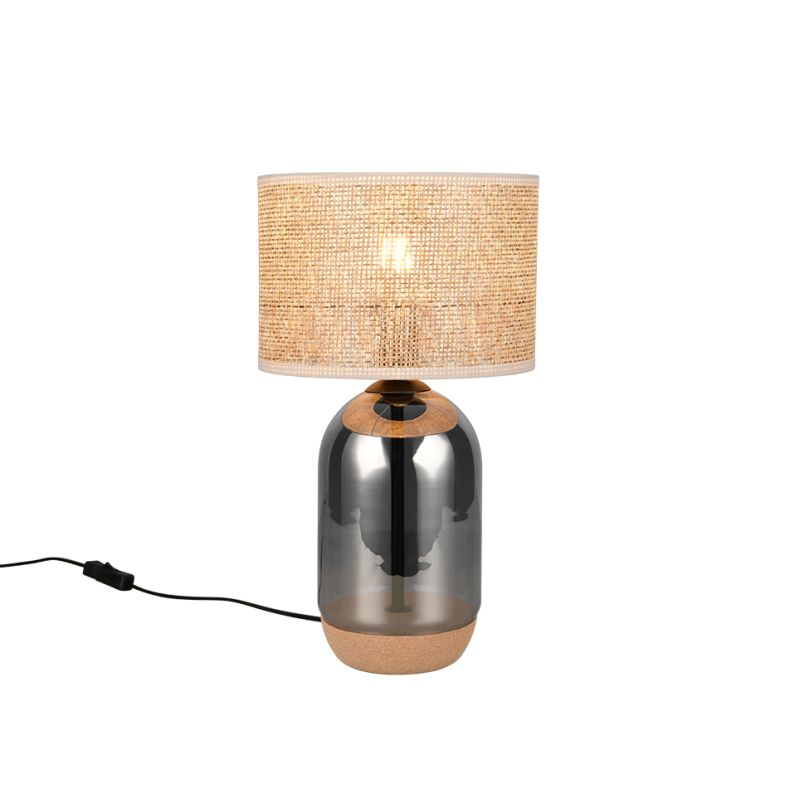 - Tara - Cork & Smoked Glass Table Lamp with Natural Straw Trio-564990157 - Tara - Cork & Smoked Glass Table Lamp with Natural Straw