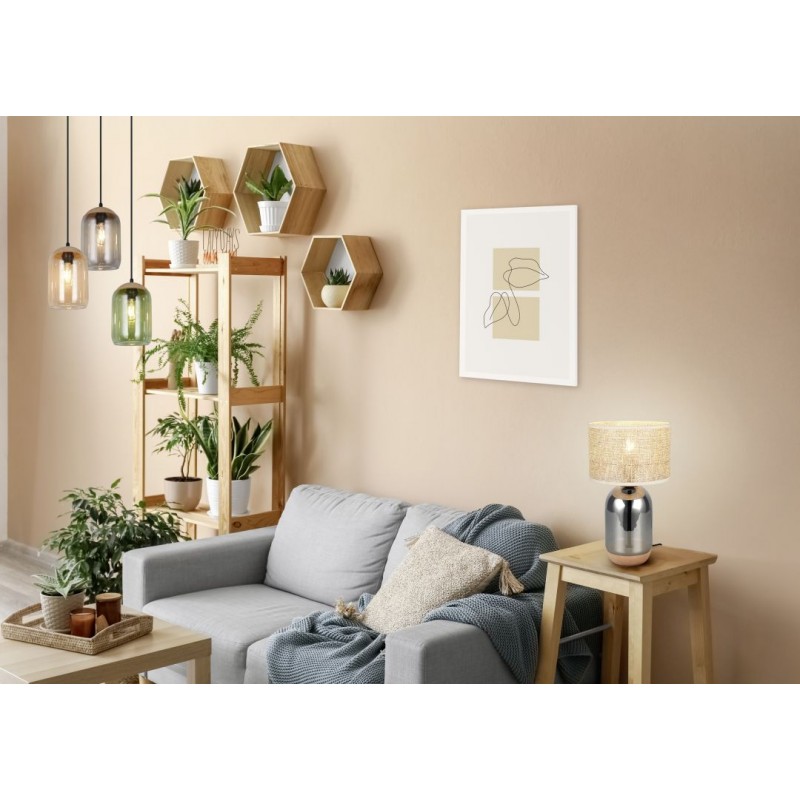 - Tara - Cork & Smoked Glass Table Lamp with Natural Straw Trio-564990157 - Tara - Cork & Smoked Glass Table Lamp with Natural Straw