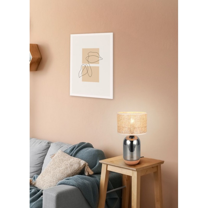 - Tara - Cork & Smoked Glass Table Lamp with Natural Straw Trio-564990157 - Tara - Cork & Smoked Glass Table Lamp with Natural Straw